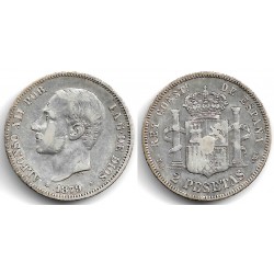 Alfonso XII. 1879*(18-79). 2 Pesetas (BC) (Plata) Ceca de Madrid EM-M