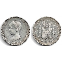 Alfonso XIII. 1892*(1--92). 2 Pesetas (BC+/BC) (Plata) Ceca de Madrid PG-M