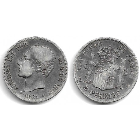 Alfonso XII. 1881*(1--81). 2 Pesetas (BC/BC+) (Plata) Ceca de Madrid MS-M