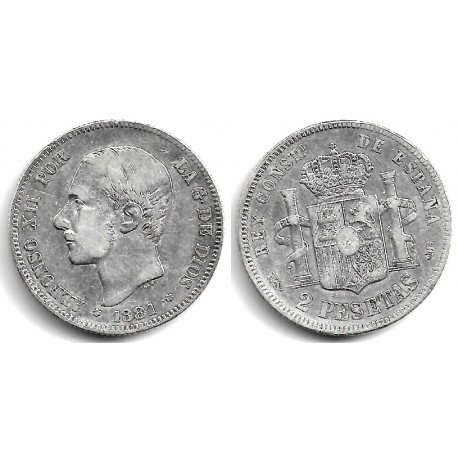 Alfonso XII. 1881*(18-81). 2 Pesetas (BC+) (Plata) Ceca de Madrid MS-M