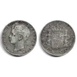 Alfonso XIII. 1896*(18-96). 1 Peseta (BC) (Plata) Ceca de Madrid PG-V