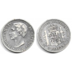 Alfonso XII. 1876*(---76). 5 Pesetas (BC) (Plata) Ceca de Madrid DE-M