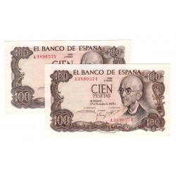 Estado Español. 1970. 100 Pesetas (SC-) Serie A. Pareja Correlativa