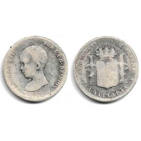 Alfonso XIII. 1891*(-----). 1 Peseta (RC+/BC-) (Plata) Ceca de Madrid PG-M