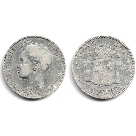 Alfonso XIII. 1901*(19-01). 1 Peseta (BC+/MBC-) (Plata) Ceca de Madrid SM-V