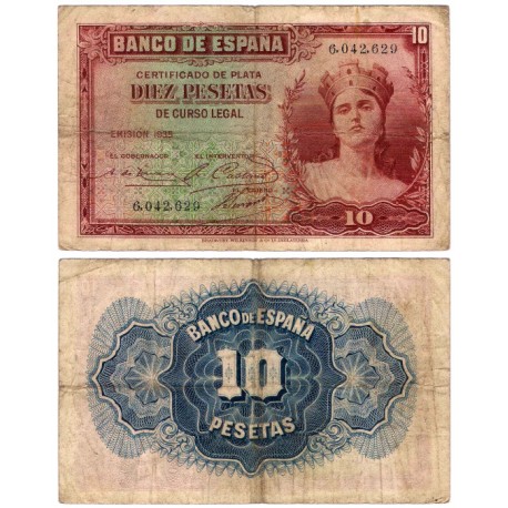 España. 1935. 10 Pesetas (BC/BC+) Sin Serie