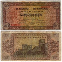 Estado Español. 1938. 50 Pesetas (MBC-/BC+) Serie B