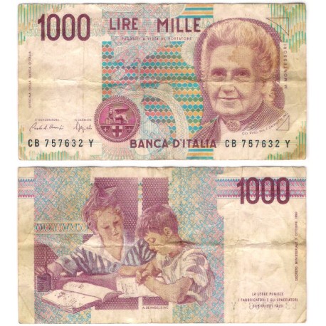 (114a) Italia. 1990. 1000 Lira (BC) Manchas leves