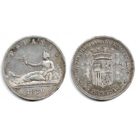 Gobierno Provisional. 1870*(18-70). 5 Pesetas (BC+) (Plata) Ceca de Madrid SN-M