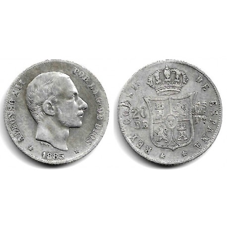 Alfonso XII. 1885. 20 Centavos de Peso (MBC-/BC+) (Plata) Ceca de Manila