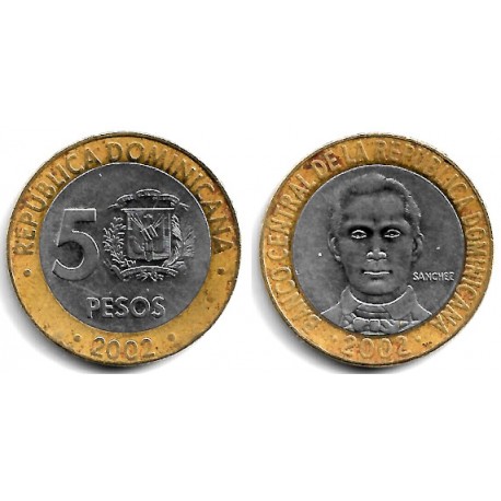 (89) República Dominicana. 2002. 5 Pesos (MBC-)