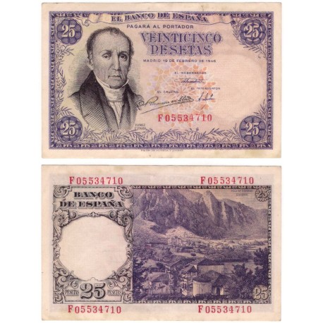 Estado Español. 1946. 25 Pesetas (MBC/MBC+) Serie F. Manchas leves