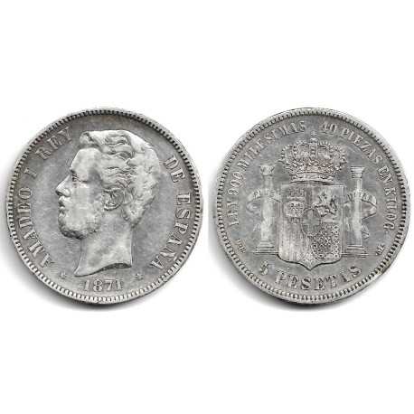 Amadeo I. 1871*(18-74). 5 Pesetas (BC/BC+) (Plata) Ceca de Madrid DE-M