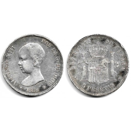 Alfonso XIII. 1889*(18-89). 5 Pesetas (BC/BC+) (Plata) Ceca de Mardid MP-M