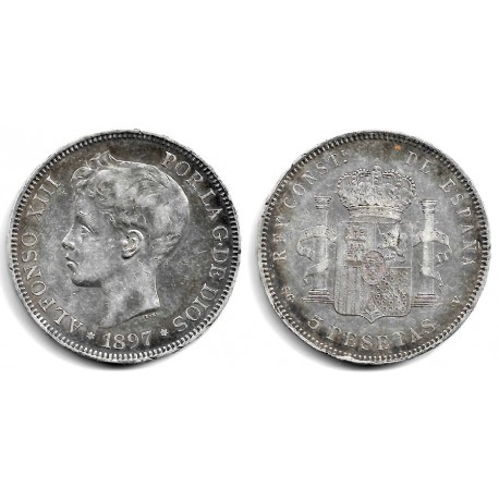 Alfonso XIII. 1897*(18-97). 5 Pesetas (BC/BC+) (Plata) Ceca de Madrid SG-V