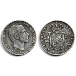 Alfonso XII. 1885. 20 Centavos de Peso (MBC/MBC-) (Plata) Ceca de Manila