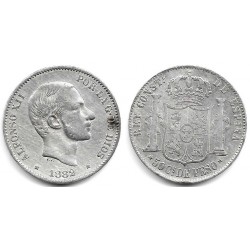 Alfonso XII. 1882. 50 Centavos (MBC-) (Plata) Ceca de Manila