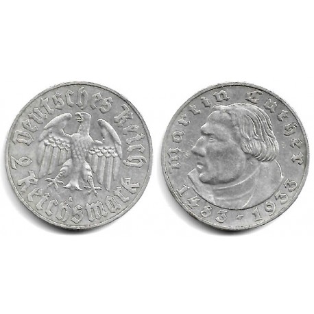 (79) Alemania (III Reich). 1933(A). 2 Mark (MBC/MBC+) (Plata)