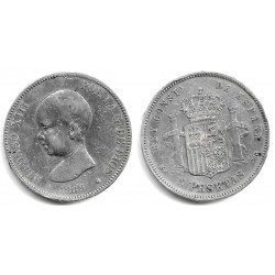 Alfonso XIII. 1889*(---89). 5 Pesetas (BC) (Plata) Ceca de Madrid MP-M