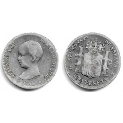 Alfonso XIII. 1891*(-----). 1 Peseta (BC) (Plata) Ceca de Madrid PG-M