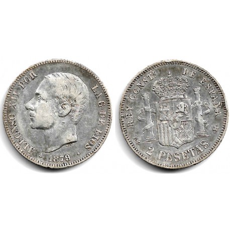 Alfonso XII. 1879*(18-79). 2 Pesetas (BC/BC+) (Plata) Ceca de Madrid EM-M