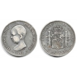 Alfonso XIII. 1891*(---91). 5 Pesetas (BC) (Plata) Ceca de Madrid PG-M