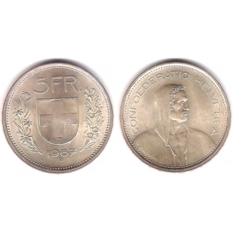 (40) Suiza. 1967(B). 5 Francs (SC) (Plata)