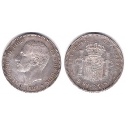 Alfonso XII. 1885*(18-86). 5 Pesetas (BC+) (Plata) Ceca de Madrid MS-M