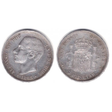 Alfonso XIII. 1885*(18-87). 5 Pesetas (BC/BC+) (Plata) Ceca de Madrid MS-M