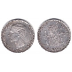 Alfonso XII. 1877*(18-77). 5 Pesetas (BC/BC+) (Plata) Ceca de Madrid DE-M