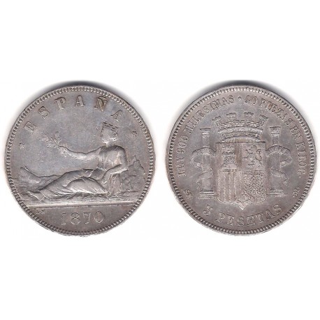 Gobierno Provisional. 1870*(---70). 5 Pesetas (MBC-) (Plata) Ceca de Madrid SN-M