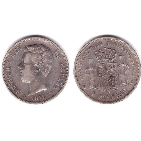 Amadeo I. 1871*(18-71). 5 Pesetas (BC) (Plata) Ceca de Madrid SD-M