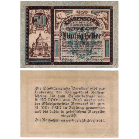 Berndorft (Baja Austria). 1920. 50 Heller (EBC+)