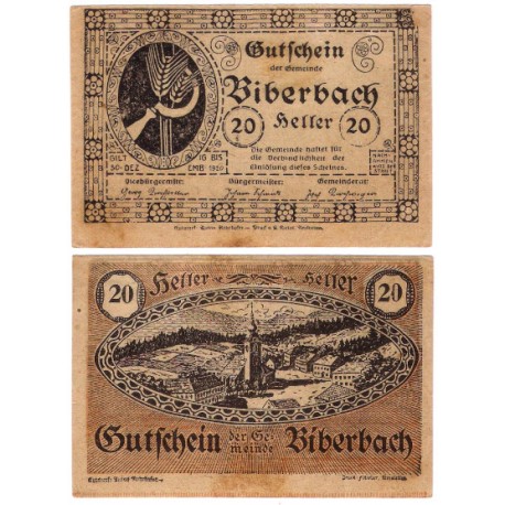 Biberbach (Baja Austria). 1920. 20 Heller (EBC+)