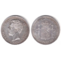 Amadeo I. 1871*(18-71). 5 Pesetas (BC/BC+) (Plata) Ceca de Madrid SD-M