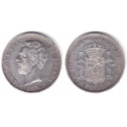 Amadeo I. 1871*(18-71). 5 Pesetas (MBC-) (Plata) Ceca de Madrid SD-M