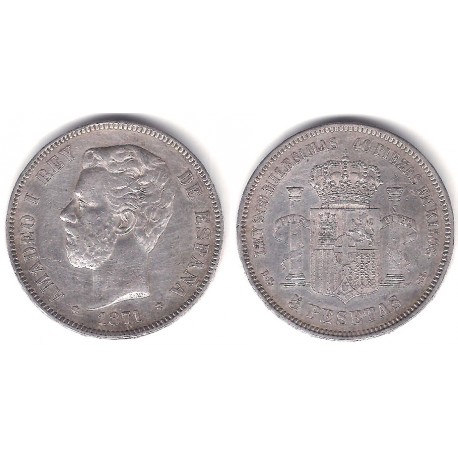 Amadeo I. 1871*(18-74). 5 Pesetas (MBC-/BC+) (Plata) Ceca de Madrid DE-M