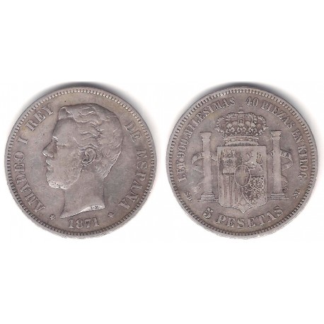 Amadeo I. 1871*(18-71). 5 Pesetas (BC) (Plata) Ceca de Madrid SD-M