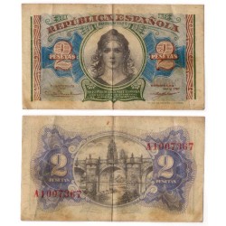 España (II República). 1938. 2 Pesetas (BC/BC+) Serie A