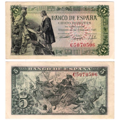 Estado Español. 1945. 5 Pesetas (EBC+) Serie C