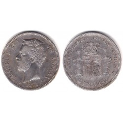 Amadeo I. 1871*(18-71). 5 Pesetas (BC/BC+) (Plata) Ceca de Madrid SD-M