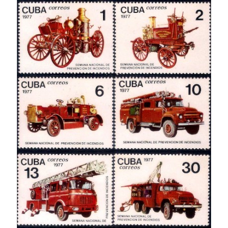 Cuba. 1977. Serie Completa (Nuevo) Camiones de Bomberos. Semana Nacional de Prevención de Incendios