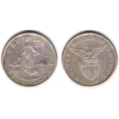 (172) Filipinas. 1907. 1 Peso (MBC) (Plata)