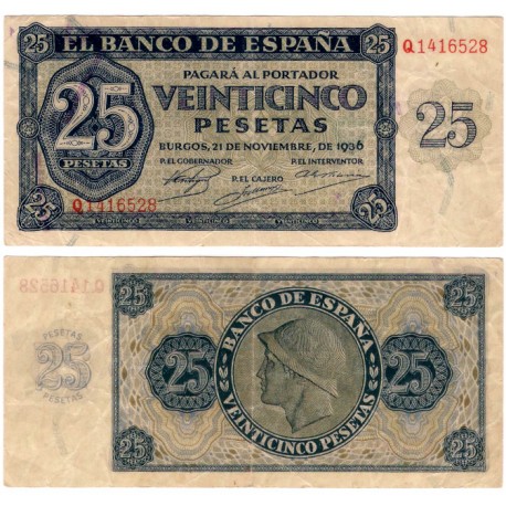 Estado Español. 1936. 25 Pesetas (EBC-/MBC+) Serie Q