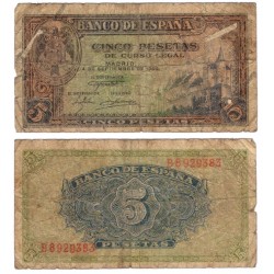 Estado Español. 1940. 5 Pesetas (RC) Serie B. Roturas