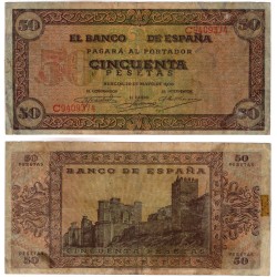 Estado Español. 1938. 50 Pesetas (BC) Serie C. Leves roturas y restos de adhesivo