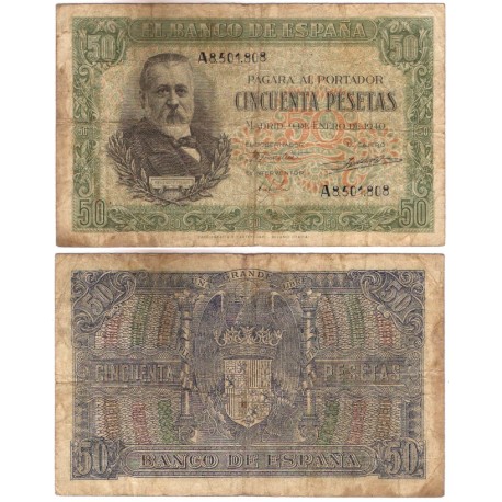 Estado Español. 1940. 50 Pesetas (BC) Serie A. Manchas