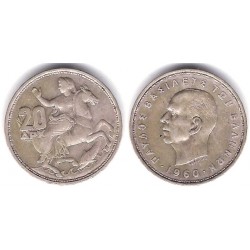 (85) Grecia. 1960. 20 Drachma (MBC+) (Plata)