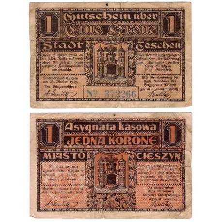 Teschen (Cieszyn, Polonia). 1919. 1 Krone (BC+)