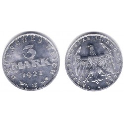 (29) Imperio Alemán (Weimar). 1922(J). 3 Mark (SC)